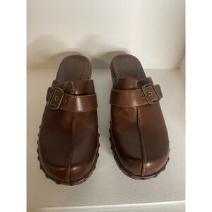 Ecco Womens Size 37 US 6 - 6.5 Clogs Shoes Brown Leather Block Heel Mary Jane